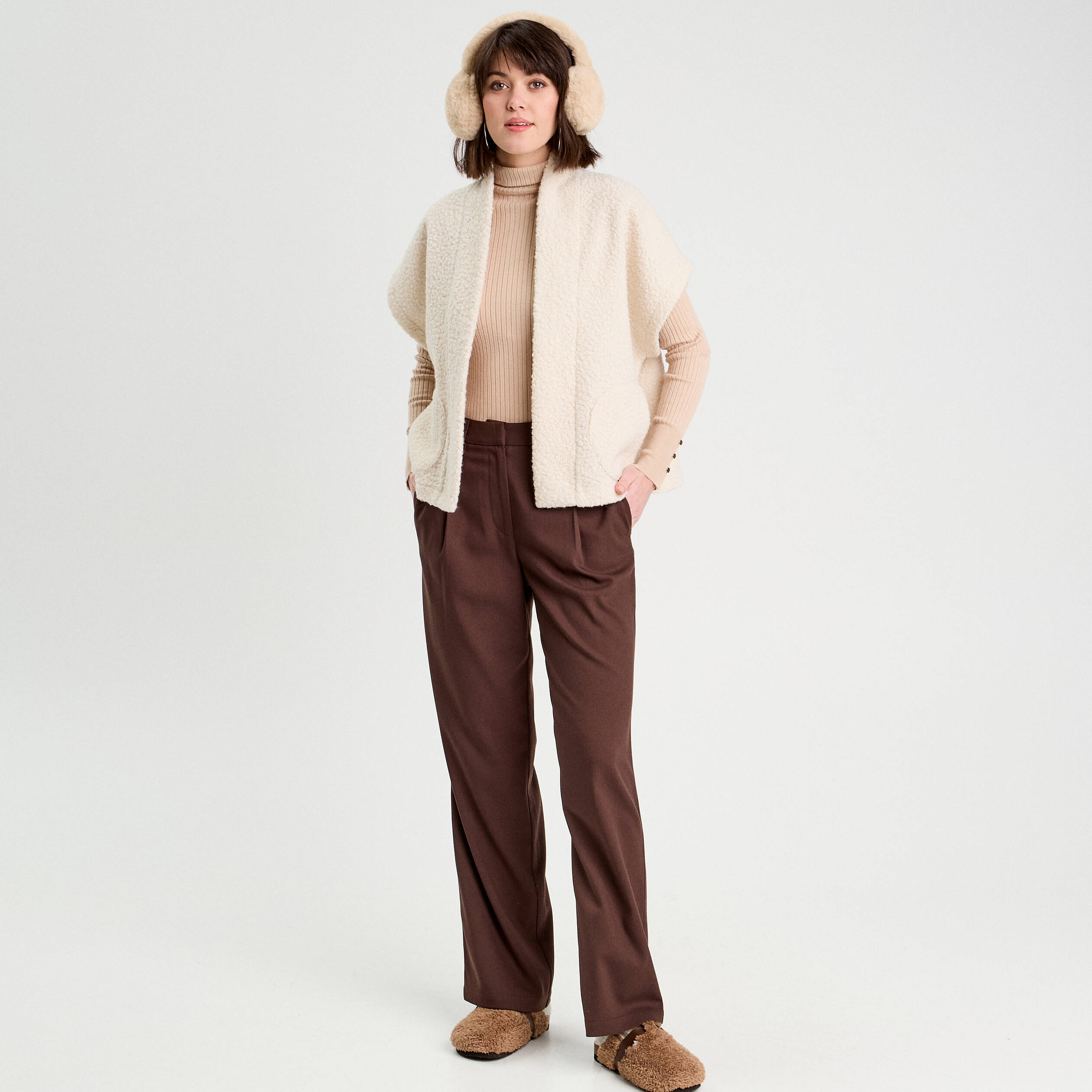 Gilet polaire manches courtes ecru femme