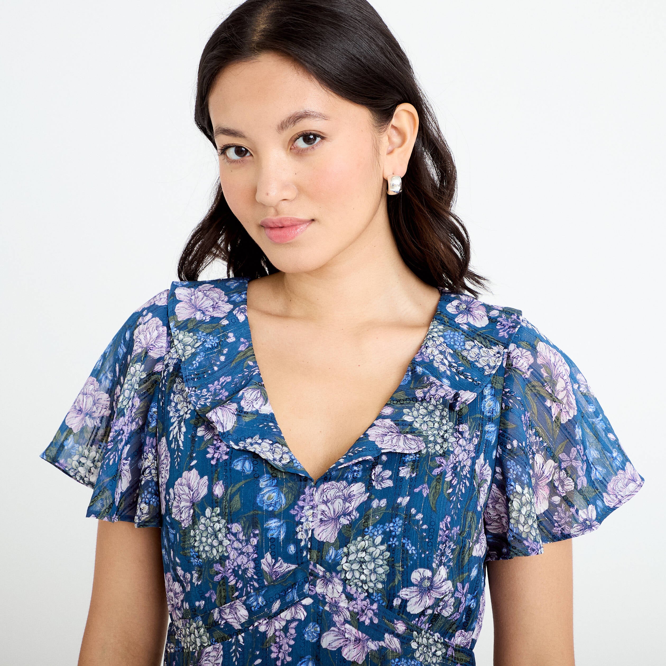 Robe longue &eacute;vas&eacute;e Bridgerton bleu marine femme