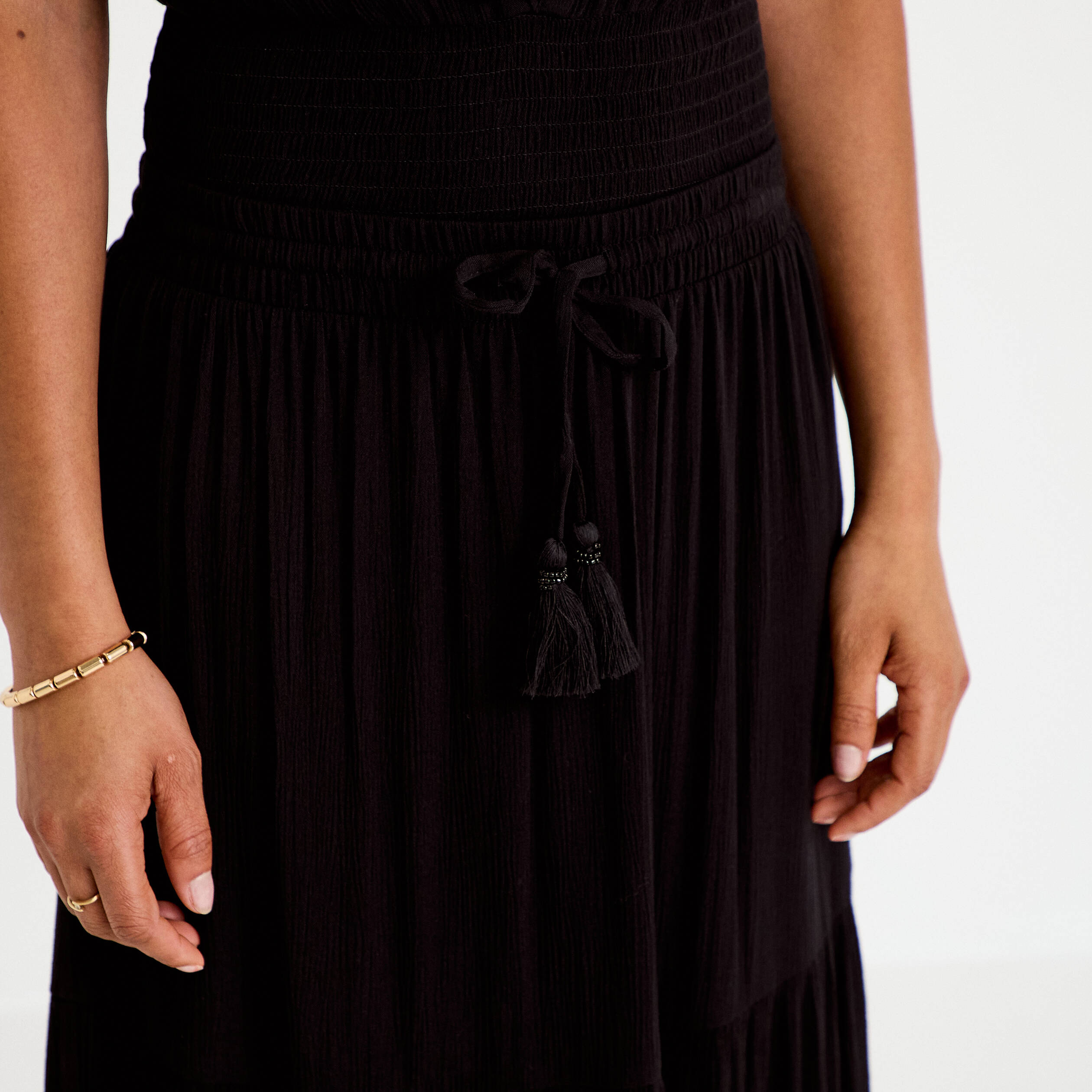 Jupe longue pliss&eacute;e &eacute;vas&eacute;e noir femme