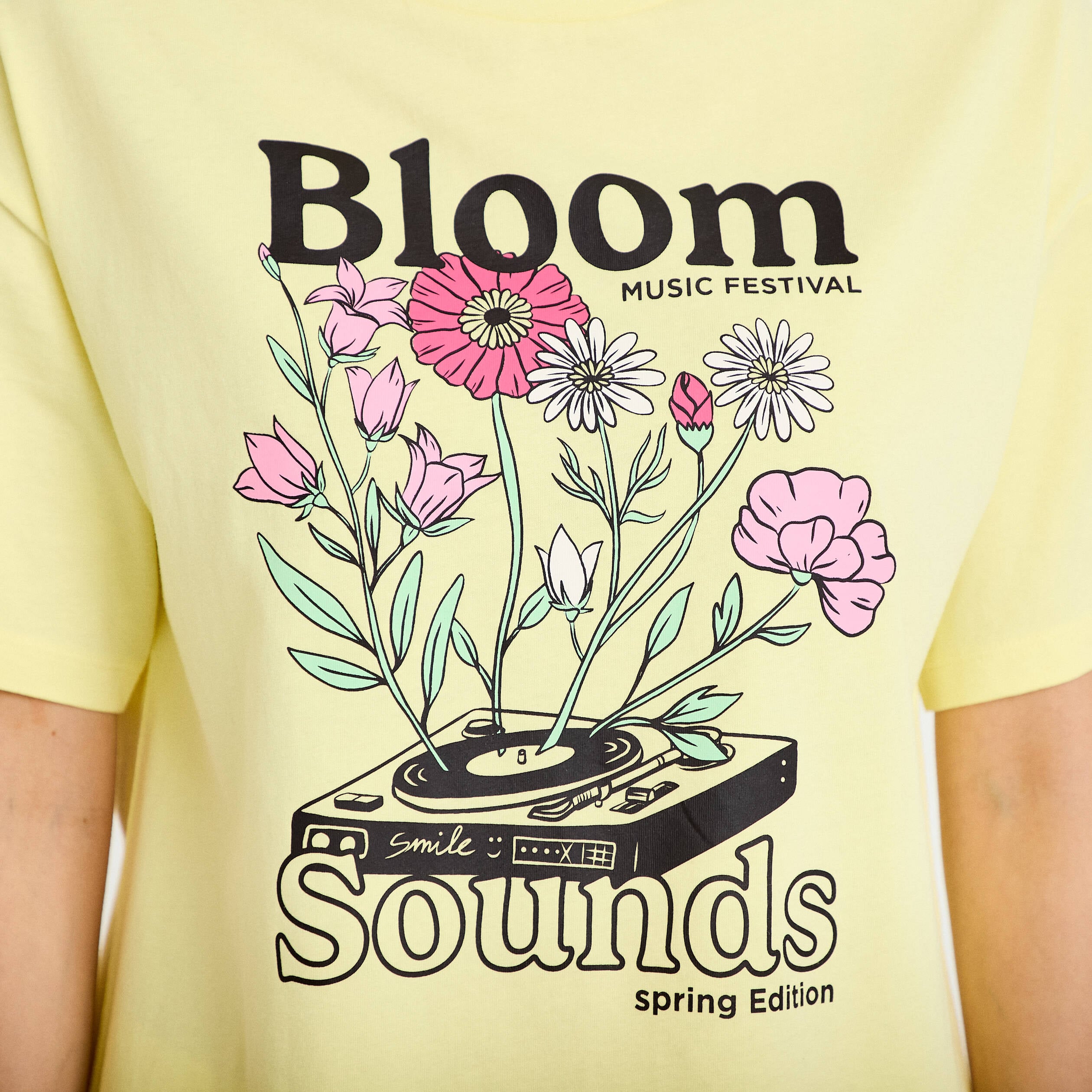 T-shirt oversize manches courtes jaune pastel femme