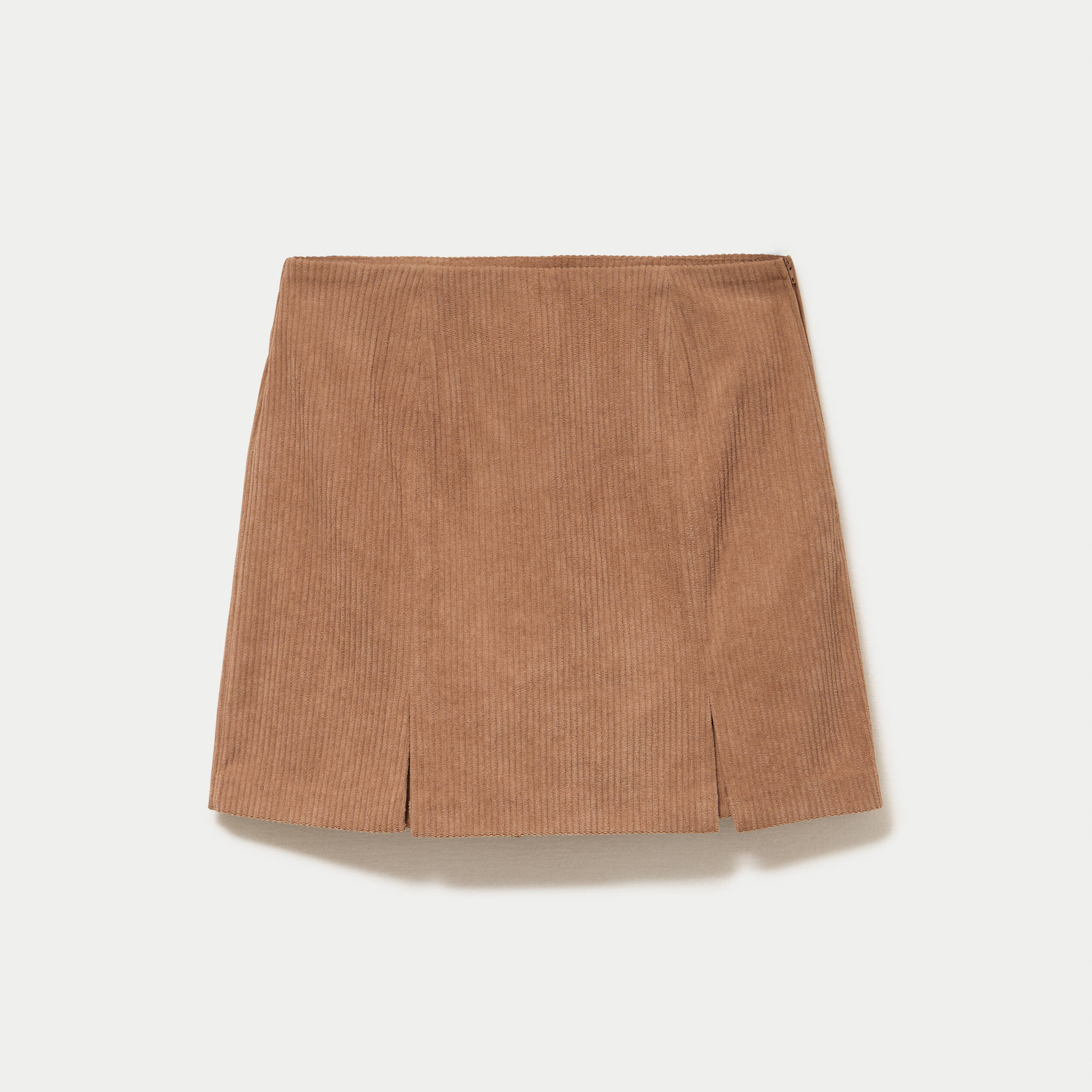 Jupe courte trap&egrave;ze en velours camel femme